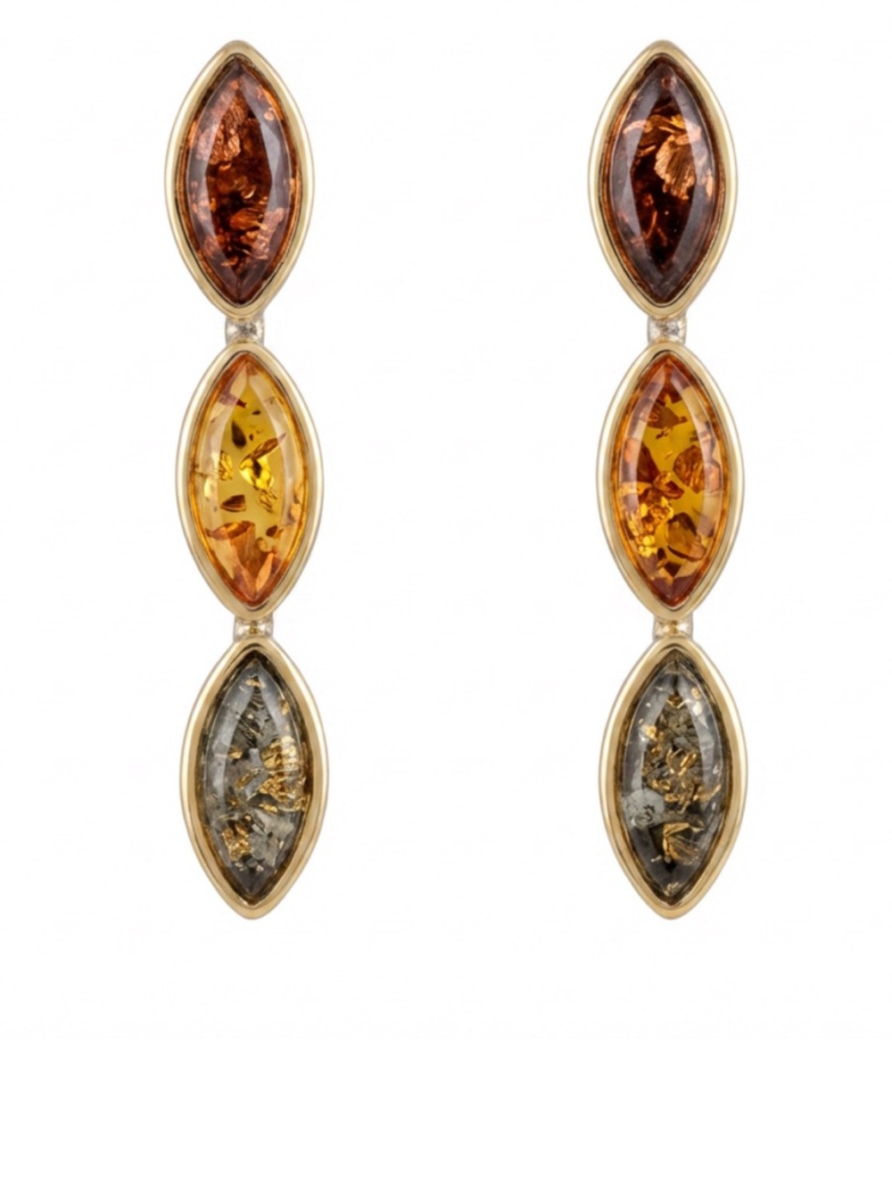 925 Elegant Amber Stone Dangle Earrings